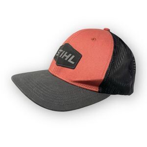 STIHL Logo Black Coral Mesh Snapback Back Cap Trucker Hat Unisex OSFM NWT